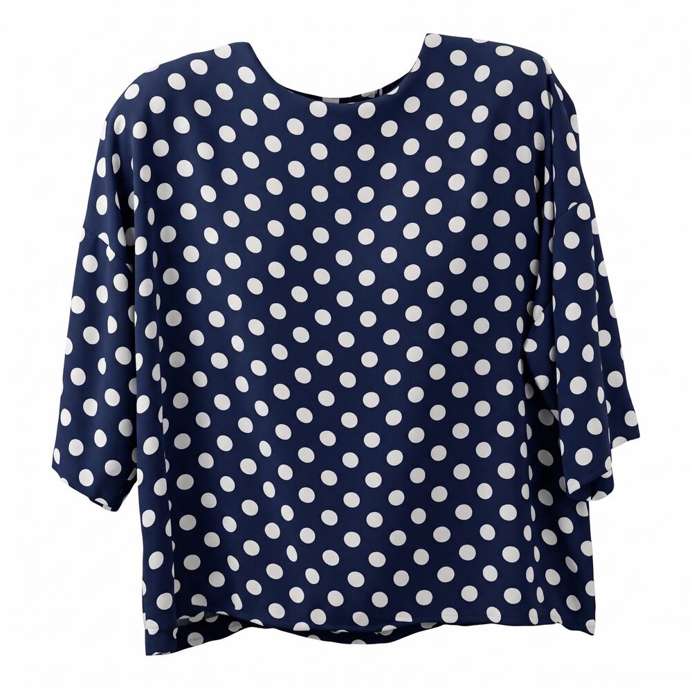 Vintage 90s Casual Corner XL Polka Dot Rayon Blouse Shoulder Pads USA
